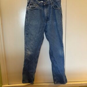 Carhartt Men's Relaxed Fit Blue Jeans 36x34 Distressed Hem Flannel Lined